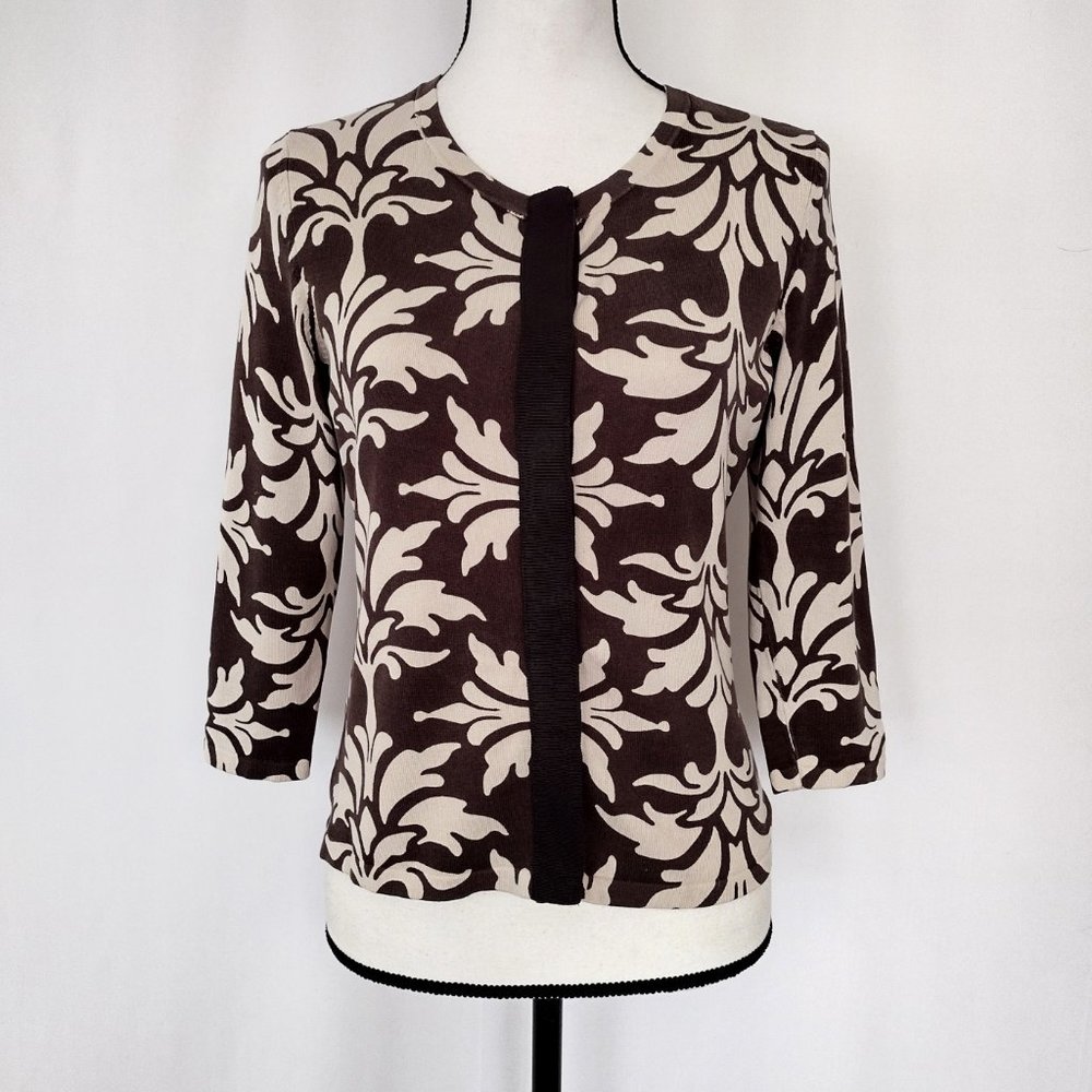 Ann Taylor Brown and Tan Floral Silk Blend 3/4 Sleeve Sweater